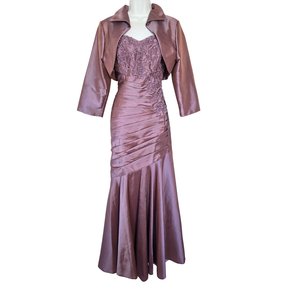 Jade Lavender Beaded Mermaid Gown & Bolero Set Size 8 Formal Mother of the Bride - Picture 2 of 14